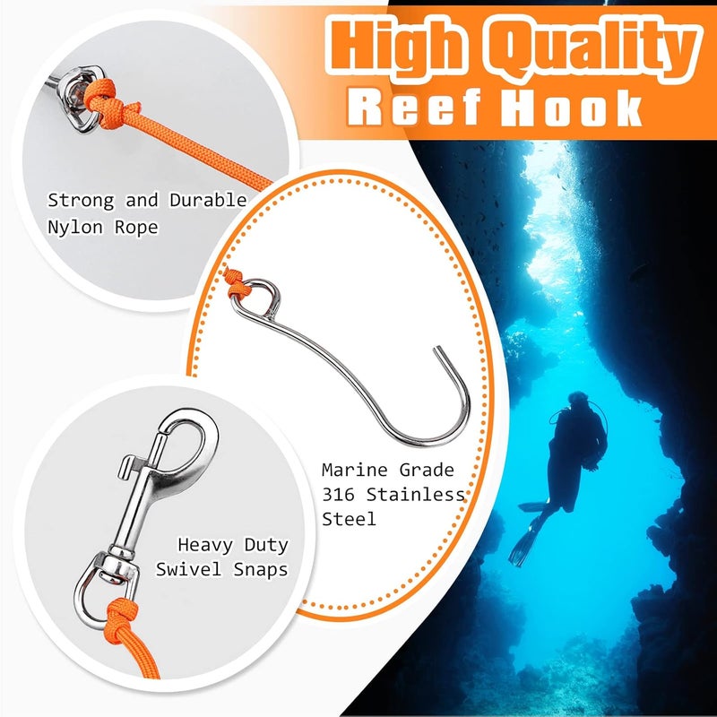 Pluzluce Scuba Diving Reef Hook for Drift Diving with 47" (120cm) Line + Marine Grade Swivel Stainless Steel Eye Bolt Snap Clip for Drift Diving, Scuba Divers, and Underwater Activities - Image 4